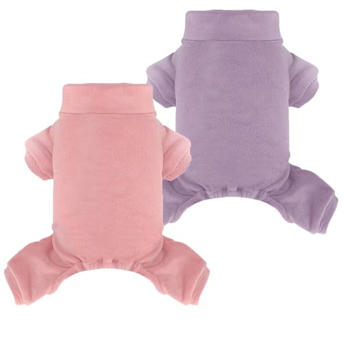 Fleece-Hunde-Pyjama, Rollkragen, Thermo-Schlafanzug, Haustier-Outfit, warmer Einteiler, weiche Welpenkleidung für kleine Hunde und Katzen, Rosa + Lila, Größe M von LONTEPET