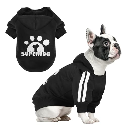 Hunde-Kapuzenpullover mit Loch für die Leine, Haustierkleidung, Welpen-Sweatshirt, Hundepullover, stilvolle Katzenbekleidung für kleine, mittelgroße Hunde und Katzen (Schwarz, XL) von LONTEPET