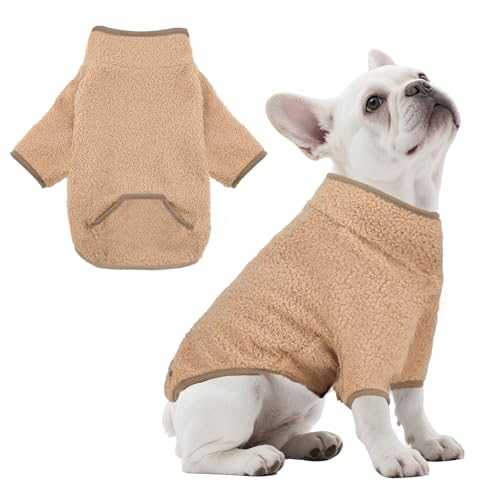 LONTEPET Rollkragenpullover für Hunde, Thermo-Sweatshirt mit Tasche, Winterkleidung, für kleine Haustiere, weicher Welpenpullover (Khaki, M) von LONTEPET