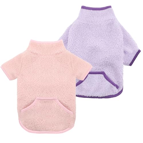 LONTEPET Rollkragenpullover für Hunde, Thermo-Sweatshirt mit Tasche, Winterkleidung, für kleine Haustiere, weicher Welpenpullover (Rosa + Lila, Größe M) von LONTEPET