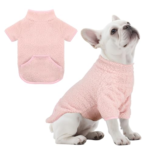LONTEPET Rollkragenpullover für Hunde, Thermo-Sweatshirt mit Tasche, Winterkleidung, kleine Haustier-Outfits, weicher Welpenpullover (Rosa, Größe M) von LONTEPET
