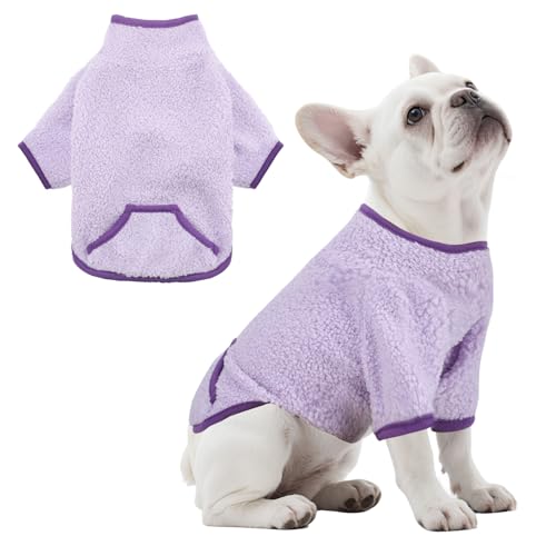 LONTEPET Rollkragenpullover für Hunde, Thermo-Sweatshirt mit Tasche, Winterkleidung, kleine Haustier-Outfits, weicher Welpenpullover (Violett, Größe M) von LONTEPET