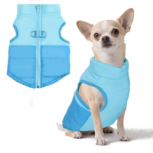 LONTEPET Winter-Hundemantel mit Ring für die Leine, warme Jacken, Welpen, kaltes Wetter, Haustierkleidung, Katzen-Outfits für kleine Hunde, Blau + Dunkelblau, Größe M von LONTEPET
