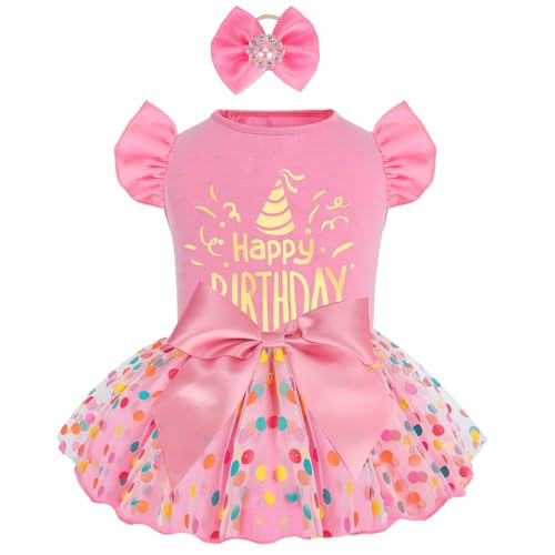 Valentinstags-Hundekleid mit Schleife, Tutu-Rock, Tüllkleid, Haustierbekleidung, Welpen-Outfit, Urlaub, Hundekleidung für kleine Hunde, Mädchen (Rosa, XS) von LONTEPET