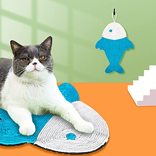 LONTG Kratzmatte Natursisal Katzenkratzmatte Aufhängbares Kratzbrett rutschfeste Kratzpad Kratzteppich Cartoon Fischform Katzenkrallen Matte Kratzspielzeug Katze Scratching Pad für Sofa Möbel Schutz von LONTG