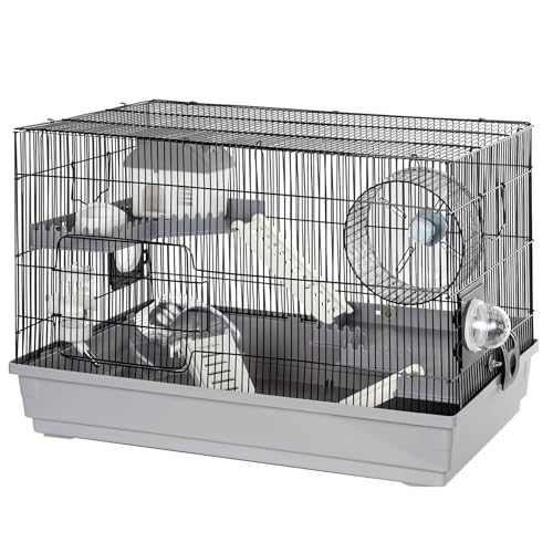LOOBMBNS Hamsterkäfig-Set, 58,9 cm L x 33 cm B x 38,1 cm H mit 2 geräumigen Plattformen, Laufrad, Versteckhaus, Wasserflasche, Badewanne, Leitern, Futternapf, Schwarz/Grau LOOBMBNS Hamsterkäfig-Set, 58,9 cm L x 33 cm B x 38,1 cm H mit 2 geräumigen Plattformen, Laufrad, Versteckhaus, Wasserflasche, Badewanne, Leitern, Futternapf, Schwarz/Grau von LOOBMBNS