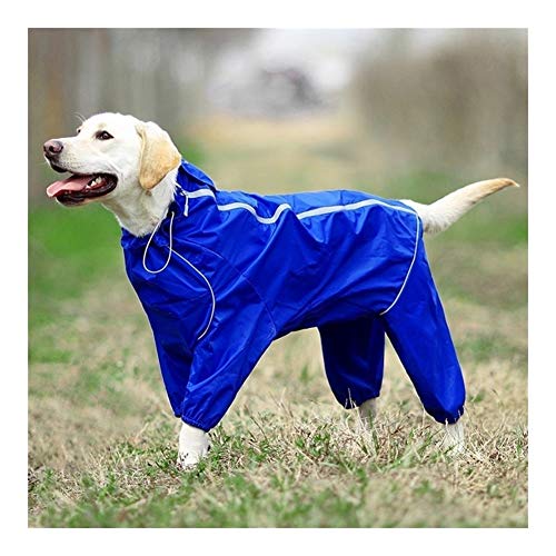 Haustier Hund Raincoat Reflective wasserdichte Kleidung Hoher Kragen mit Kapuze Overall for kleine Große Hunde Regen Mantel Pet Supplies (Color : Blue, Size : 12) von LOOEST