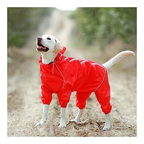 Haustier Hund Raincoat Reflective wasserdichte Kleidung Hoher Kragen mit Kapuze Overall for kleine Große Hunde Regen Mantel Pet Supplies (Color : Red, Size : 12) von LOOEST