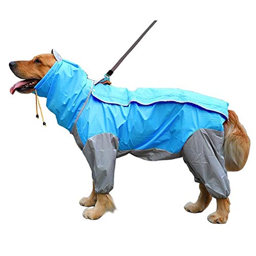 Pet Small Large Dog Raincoat wasserdichte Kleidung for große Hunde Overall Regen-Mantel mit Kapuze Overalls Umhang Pet Supplies (Color : Blue, Size : 14) von LOOEST