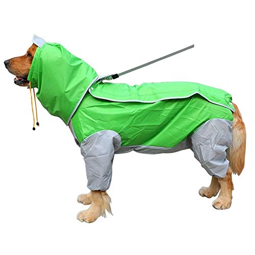 Pet Small Large Dog Raincoat wasserdichte Kleidung for große Hunde Overall Regen-Mantel mit Kapuze Overalls Umhang Pet Supplies (Color : Green, Size : 26) von LOOEST