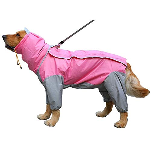Pet Small Large Dog Raincoat wasserdichte Kleidung for große Hunde Overall Regen-Mantel mit Kapuze Overalls Umhang Pet Supplies (Color : Pink, Size : 14) von LOOEST