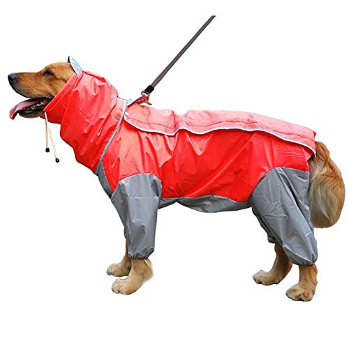 Pet Small Large Dog Raincoat wasserdichte Kleidung for große Hunde Overall Regen-Mantel mit Kapuze Overalls Umhang Pet Supplies (Color : Red, Size : 28) von LOOEST