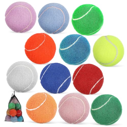 LOORGVEL 12 Stück Teiliges Hundespielzeug mit Robusten Sicherheitsgeprüften Tennisbällen für Welpen und Hunde Praktischem Mesh Aufbewahrungsbeutel für Training und Spielerisches Kauen von LOORGVEL