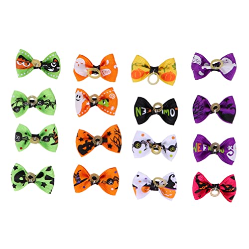 LOORGVEL 16 Stück Teiliges Haargummis für Haustiere mit Schleifen Design Elastische Hund Haarbänder Bunte Zufällige Farben für Halloween Kostüme und Tägliches Styling von von LOORGVEL