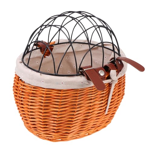 LOORGVEL 1Stück Fahrradkorb Rattan für Haustiere Stabiler Frontkorb für Katzen Abnehmbarer Abdeckung für Fahrradausflüge und Einkauf von LOORGVEL