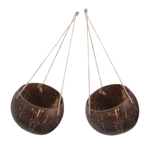 LOORGVEL 2 Stück Blumentopf aus Kokosnussschale Hängender Topf im Freien hängende Töpfe innen Hängender Pflanzer Pflanzenhänger pflanzgefäß Pflanzenkorb Hängekorb für den Außenbereich Brown von LOORGVEL