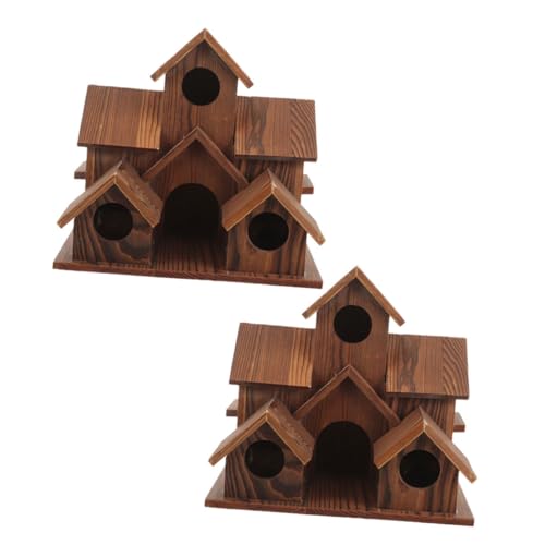 LOORGVEL 2 Stück Hängendes Vogelhaus aus Massivholz Rustikale Garten-nistbox mit Futterstation Wetterfestes Outdoor Vogelnest Dekoratives Cottage-Design für Terrasse und Garten von LOORGVEL