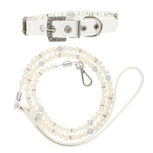 LOORGVEL 2 Stück Hundehalsband und Leine Set mit Perlen für Kleine Hunde Welpen Sicher Verstellbar Modisch Schmuck Haustier Halsband für Alltag Party Weihnachten Teilig von LOORGVEL