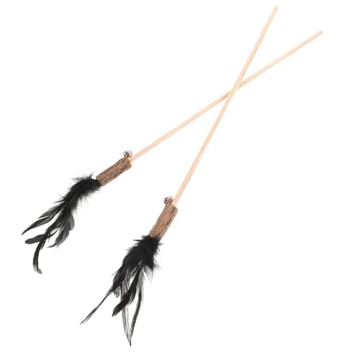 LOORGVEL 2 Stück Interaktives Katzenspielzeug Holzstab mit Federn Langlebiger Katzenangel Teaser für Kätzchen Indoor Katzen Fördert und Bewegung als Katzenzubehör für Hauskatzen von LOORGVEL
