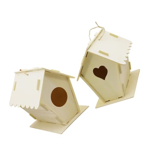 LOORGVEL 2 Stück Teiliges DIY Vogelhaus aus Massivem Holz Praktisches Vogelhaus und Stabiles Nistnest für Garten und Balkon Dekoratives Holzhaus für Kleine Vögel und Haustiere von LOORGVEL