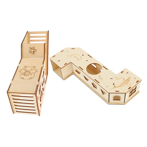 LOORGVEL 2 Stück Teiliges Hamster Spielset aus Natürlichem Holz Beißfestes Kleintier Zubehör mit Tunnel und Versteck Sichere Glatte Kanten Fördert Bewegung und Gesunde Aktivität für von LOORGVEL
