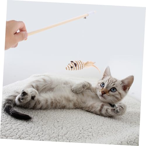 LOORGVEL 2 Stück Teiliges Katzenspielzeug Mausform Interaktiver Katzenangel Teaser Stick für Indoor Katzen zur Beschäftigung und Bewegung mit Natürlichem Baumwollmaus Zufällige Farbe von LOORGVEL
