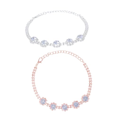 LOORGVEL 2 Stück Teiliges Verstellbares Haustier Schmuck mit Strasssteinen Modisches und Hundehalsband in Silber und Roségold Komfortables Accessoire für Partys und Alltag von LOORGVEL