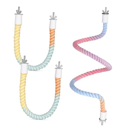LOORGVEL 3 Bunte Teilig Baumwollseil Sitzstangen für Papageien Kletterspielzeug Vogelkäfig Zubehör Flexibel Biegsam für Wellensittiche Nymphensittiche Budgies Spielerische Fitness von LOORGVEL