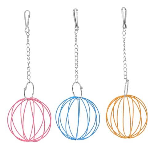 LOORGVEL 3 Stück Eisen Grass Futterball zum Aufhängen Langlebiger Kaninchen Hamster Heuraufe Wiederverwendbarer Kleintiergrasspender für Käfig und Garten Zufällige Farbe Zufällige Farbe von LOORGVEL
