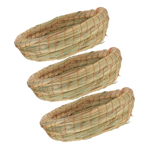 LOORGVEL 3 Stück Teiliges Handgewebtes Kleines Nest aus Natürlichem Gras mit Flachem Boden Warmes und Bequemes Schlafbett für Kaninchen Hamster und Kleine Nager als Käfighöhle und von LOORGVEL