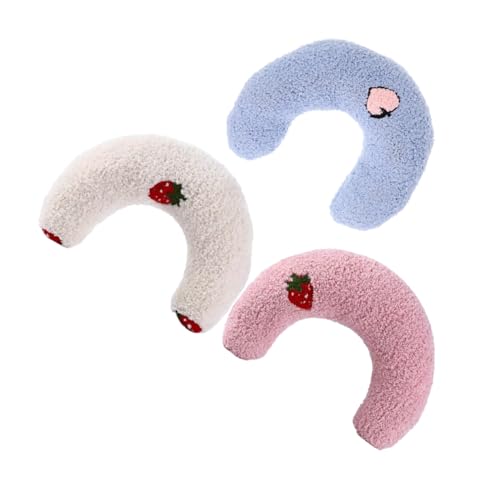 LOORGVEL 3 Stück Teiliges U Förmiges Haustier Schlafkissen Waschbar Atmungsaktives Tierkomfort Kissen für Katzen Welpen und Kätzchen für Tiefen Schlaf und Unterwegs Weiß Rosa und Blau von LOORGVEL