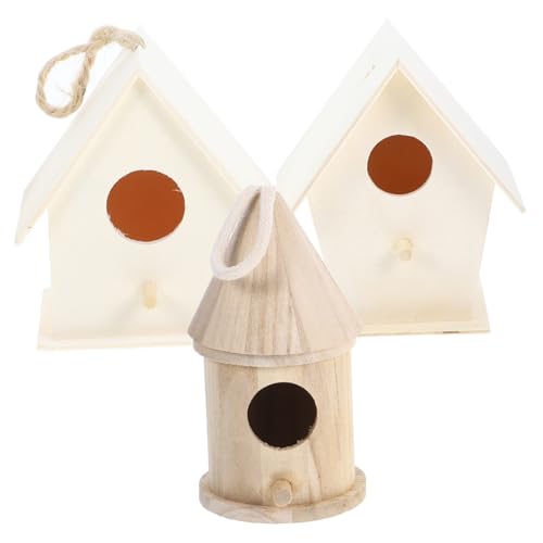 LOORGVEL 3 Teiliges DIY Vogelhaus aus Holz zum Bemalen mit Großem Eingang für Kleine Singvögel Kreatives Nistplatz Deko für Garten und Wandkunst Natürlicher Holzfarbton von LOORGVEL