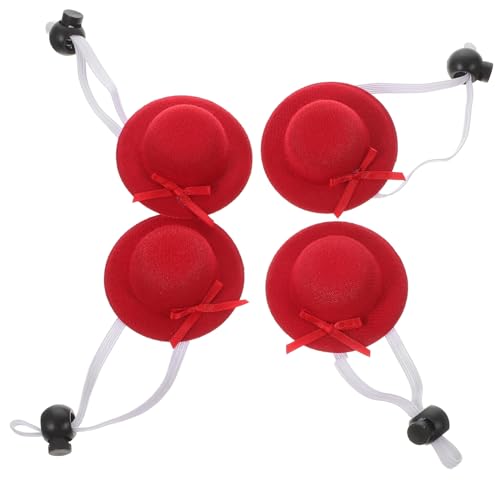 LOORGVEL 4 Stück Miniatur Hüte für Puppen Basteln Mini Kleine Filzhüte in Rot für DIY Handwerk Dekoration Party Zubehör von LOORGVEL