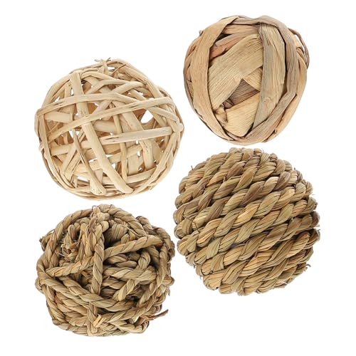 LOORGVEL 4 Stück Natürliche Handgewebte Kauspielzeugbälle für Kaninchen Hamster Papageien und Kleintiere Leichter Zahnpflege und Beschäftigungsspielball für Gesunde Haustiere von LOORGVEL