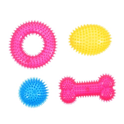 LOORGVEL 4 Stück Teiliges Langlebiges Hundespielzeug Spitze Bälle aus Robustem Material Zahnreinigend und Kauanregend Interaktives Kauspielzeug für Welpen und Hunde Aller Fördert von LOORGVEL