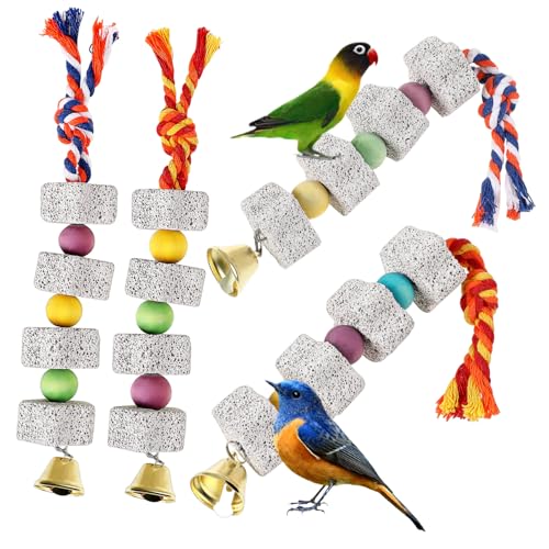LOORGVEL 4 Stück Teiliges Vogel kauspielzeug mit Glocken Kleine Vogelschnabel schleifsteine zum Beak Grinding für Wellensittiche Nymphensittiche Papageien und Hamster Einfach Aufzuhängen von LOORGVEL