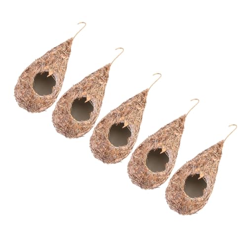LOORGVEL 5 Stück Teiliges Hängendes Vogelhaus aus Geflochtenem Stroh Vogelbrutnest und Ruheplatz Handgefertigt Wetterfest für Kanarienvögel Garten Balkon und Naturfreunde von LOORGVEL