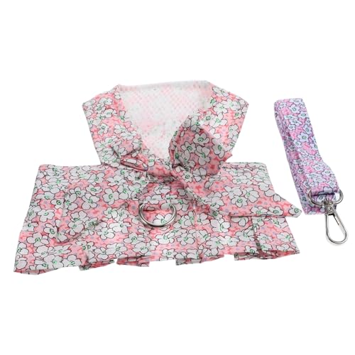 LOORGVEL Einstellbares Hundegeschirr mit Leine Set Hundeweste und Kleid mit Blumendesign Ergonomisch Bequem Sicher für Kleine und Mittelgroße Hunde Modisch und Praktisch für Spaziergänge von LOORGVEL