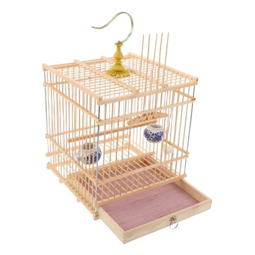 LOORGVEL Handgefertigter Traditioneller Vogelkäfig mit Rechteckigem Design Abnehmbarem Bodenfach und Praktischem Türverschluss Langlebiger Dekorativer Käfig für Wellensittiche Kanarienvögel von LOORGVEL