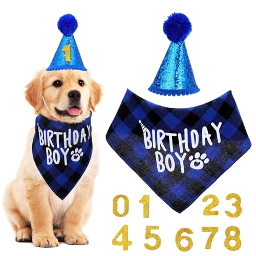 LOORGVEL Hund Geburtstag Bandana und mit Atmungsaktives Hundehalsband für Haustiergeburtstag Festliches Blau Kariertes Design Komfortabel Foto Requisite LOORGVEL Hund Geburtstag Bandana und mit Atmungsaktives Hundehalsband für Haustiergeburtstag Festliches Blau Kariertes Design Komfortabel Foto Requisite von LOORGVEL