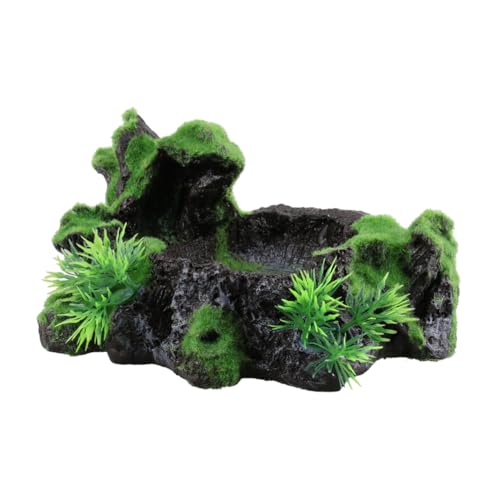 LOORGVEL Künstliches Reptilien versteck aus Harz mit Moosoptik Aquarium Dekoration mit Fluchtloch Naturnahe Landschaft für Fischbecken Versteckhaus für Reptilien und Unterwasserlandschaft von LOORGVEL
