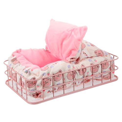 LOORGVEL Mehrzweck Hamster Schlafplatz Metallplattform Nest für Kleine Haustiere Wie Hamster Vögel Eichhörnchen Robust Vielseitig Einsetzbar Teiliges Pinker Rahmen mit Weißem Plüschbett von LOORGVEL
