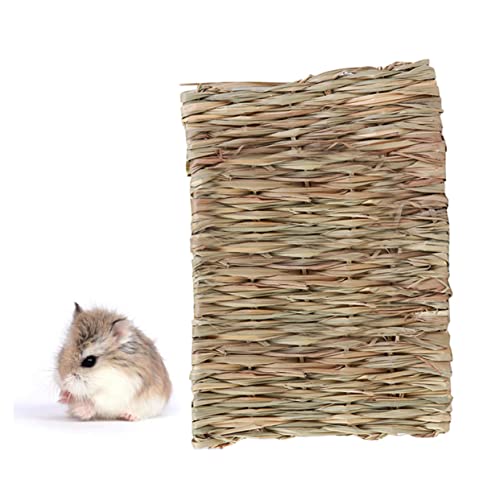 LOORGVEL Natürliche Stroh Haustier Fußmatte Handgefertigtes Hamster Nest mit Kauspielzeug Atmungsaktiv und Wärmend für Kaninchen Meerschweinchen Chinchilla und Kleine Nager von LOORGVEL