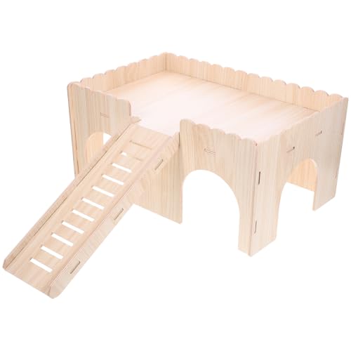 LOORGVEL Praktisches Hamsterhaus aus Holz mit Rutsche Langlebiges Nagerversteck und Schlafplatz Villaartiges Design mit Belüftung Sicher für Hamster Meerschweinchen Rennmäuse und Kleine von LOORGVEL