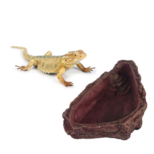 LOORGVEL Reptilien Futter Wasserschale aus Langlebigem Harz Imitation Baumrinde Design für Eidechsen Frösche Spinnen Geeignet Kompakte Futterschale für Terrarien Kleine Haustiere von LOORGVEL