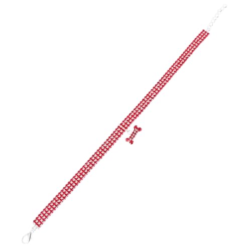 LOORGVEL Rotes Hundehalsband mit Funkelnden Strasssteinen Verstellbarem Verschluss und Kette Modisches Hundehalsband für Kleine und Mittlere Hunde Bequemes und Langlebiges Haustier Zubehör von LOORGVEL