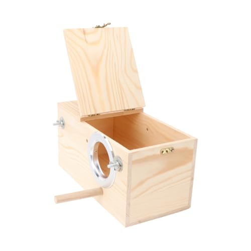 LOORGVEL Solider Holz Papageien Brutkasten aus Unbehandeltem Kiefernholz Witterungsbeständig Rostfreie Metallbeschläge Große Gartendeko Vogelhaus für Innen und Außenbereich Geeignet Links von LOORGVEL