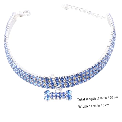 LOORGVEL Strass Hundehalsband mit Mini Knochen Anhänger Verstellbares Hundehalsband mit Glitzersteinen Blau S Modisches Haustier Zubehör für Kleine Hunde Komfortabler Verschluss Langlebige von LOORGVEL