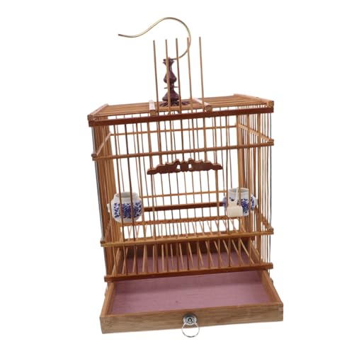 LOORGVEL Vogelkäfig Rechteckig mit Türverschluss und Abnehmbarem Bodenbrett Carbonisiertes Bambusmaterial Vielseitig für Wellensittiche und Kleine Vögel Indoor Balkon Geeignet von LOORGVEL