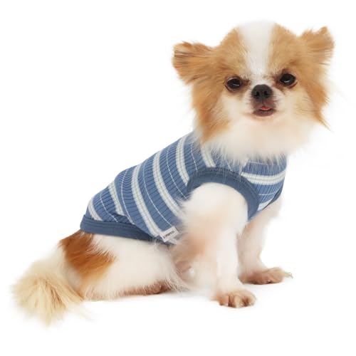 LOPHIPETS Geripptes Hunde-Shirt aus 100 % Baumwolle, für kleine Hunde, Chihuahua, Welpen, Kleidung, Tank-T-Shirt, Marineblau/Größe L von LOPHIPETS